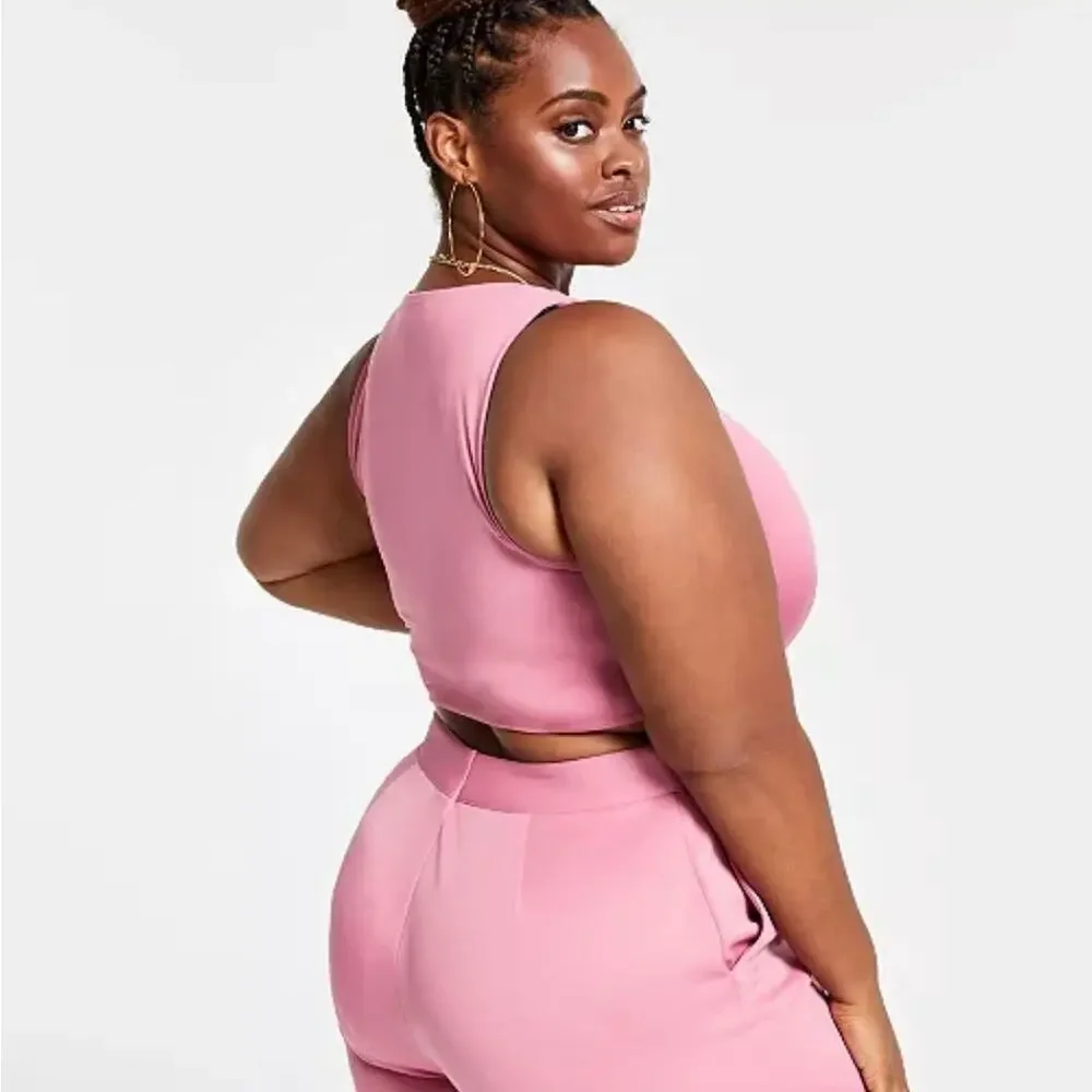 Nina Parker Size 1X Crew Neck Pink Cropped Tank Top